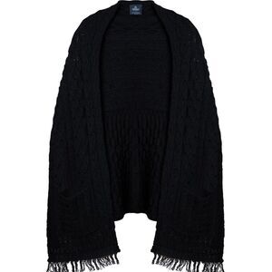 SALE!! NIB-Merino Wool Black Wrap Shawl 100% Wool Knit- Pockets, Made in Ireland